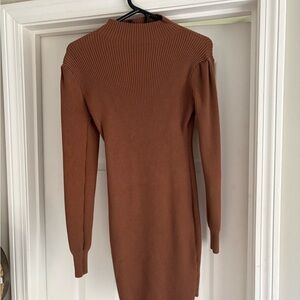 Elegant Brown Ribbed Knit Dress